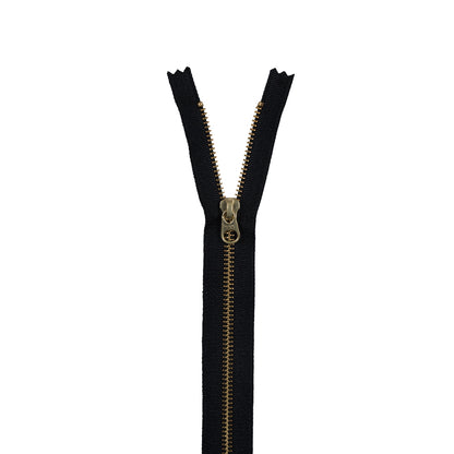 Metal Closed Bottom Zipper with Gold Teeth 9" - Black