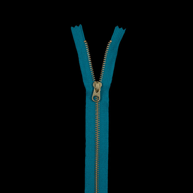 Metal Closed Bottom Zipper with Gold Teeth 9" - Turquoise