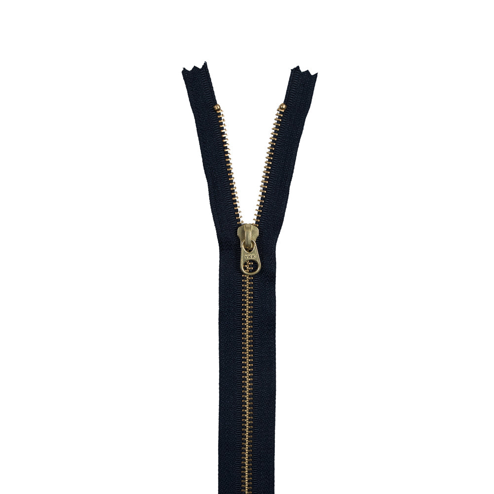 Metal Closed Bottom Zipper with Gold Teeth 9" - Navy