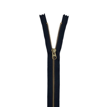 Metal Closed Bottom Zipper with Gold Teeth 9" - Navy