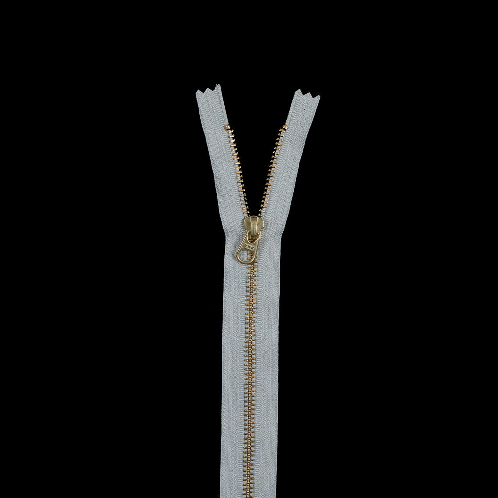 Metal Closed Bottom Zipper with Gold Teeth 12" - Light Gray