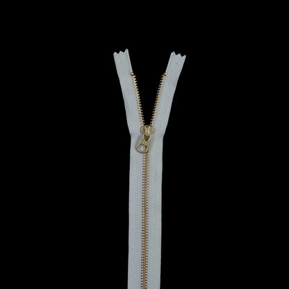 Metal Closed Bottom Zipper with Gold Teeth 12" - Light Gray