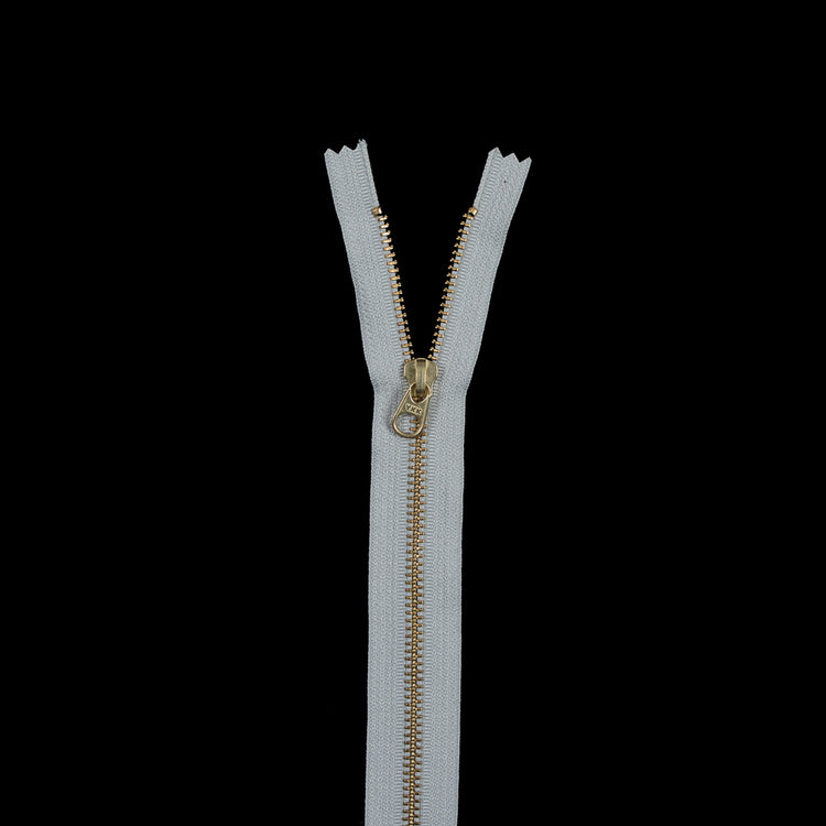 template--25130090922057__main-Metal Closed Bottom Zipper with Gold Teeth 12" - Light Gray