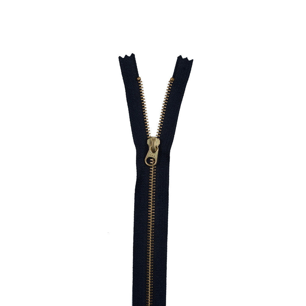 Metal Closed Bottom Zipper with Gold Teeth 12" - Navy