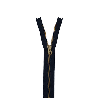Metal Closed Bottom Zipper with Gold Teeth 8" - Navy