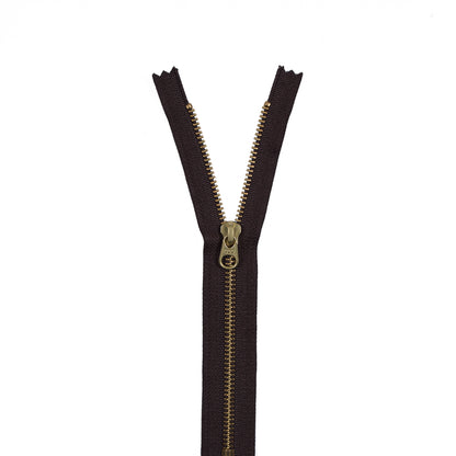 Metal Closed Bottom Zipper with Gold Teeth 8" - Dark Brown