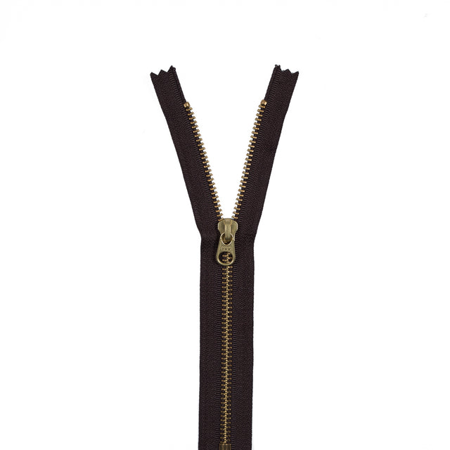Metal Closed Bottom Zipper with Gold Teeth 8" - Dark Brown