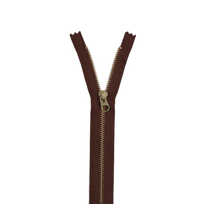 Metal Closed Bottom Zipper with Gold Teeth 8" - Brown
