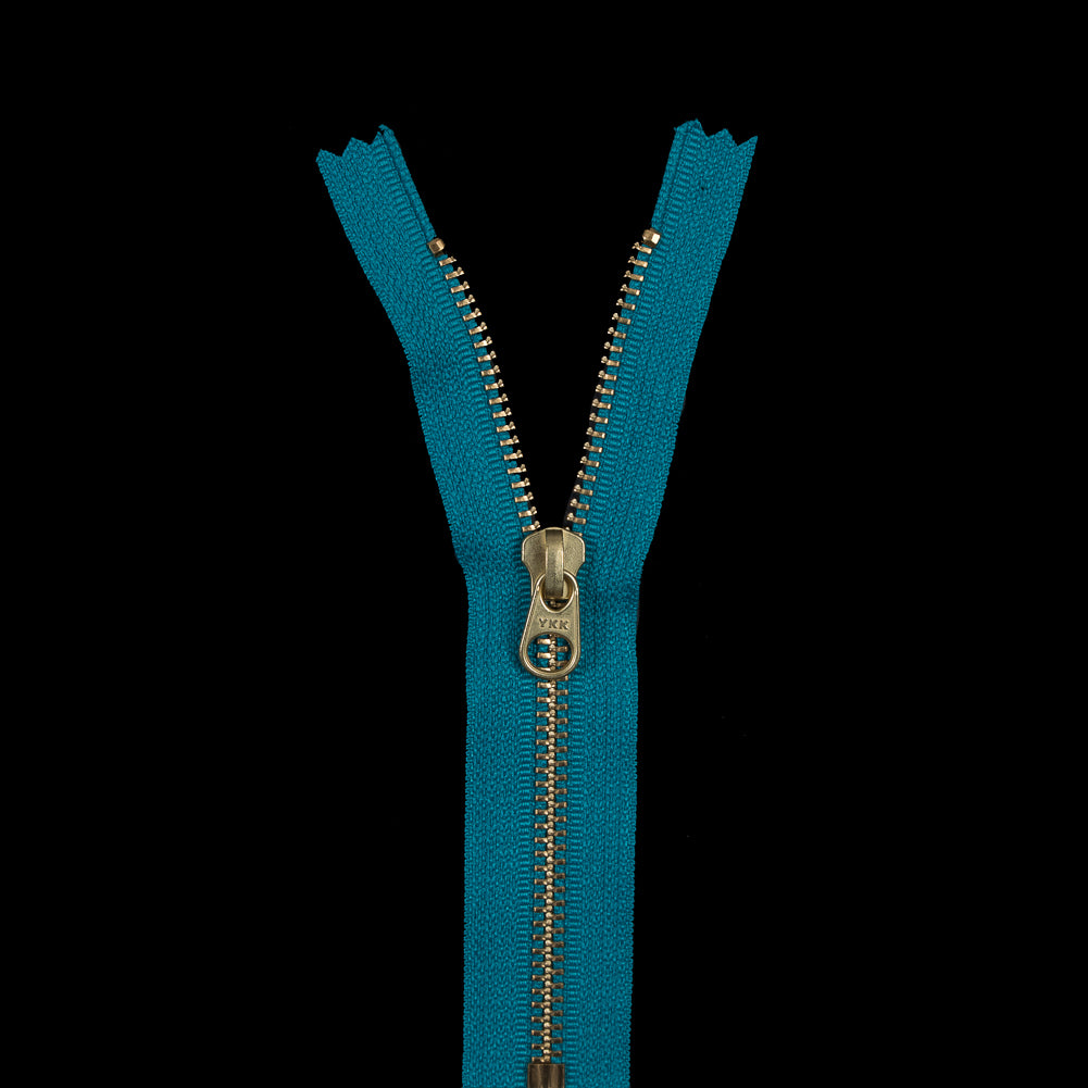 Metal Closed Bottom Zipper with Gold Teeth 6" - Turquoise