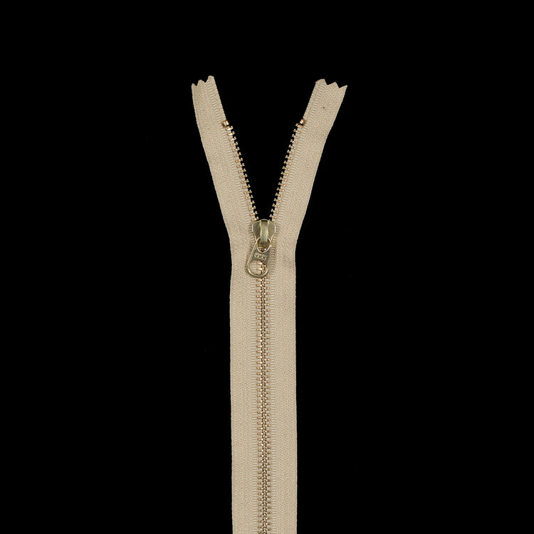 template--25130090922057__main-Warm Beige Metal Closed Bottom Zipper with Gold Teeth - 12"