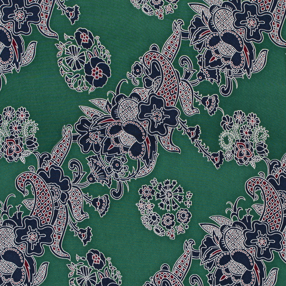 Green Floral Stretch Silk Crepe de Chine