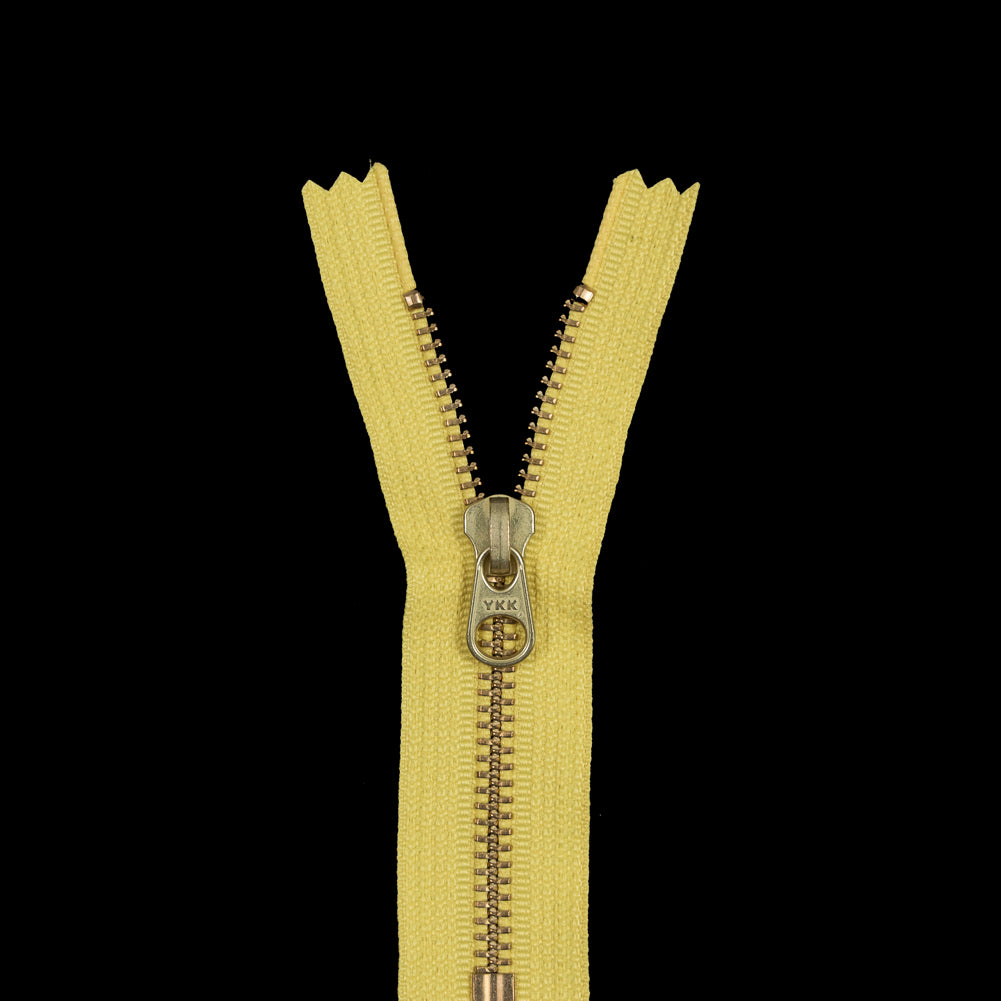Metal Closed Bottom Zipper with Gold Teeth 4.5" - Yellow