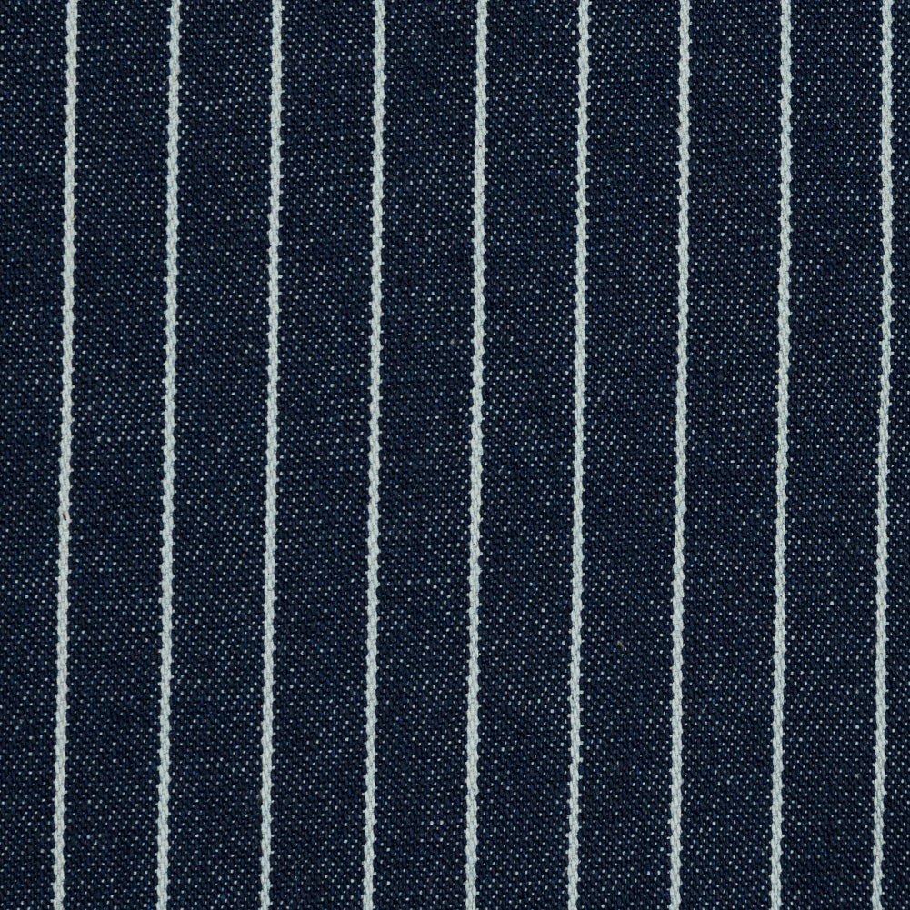 Indigo and Natural Striped Cotton Denim Detail