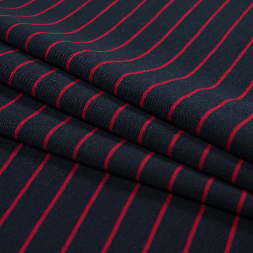 Midnight Navy and Dark Red Pencil Striped French Terry Folded