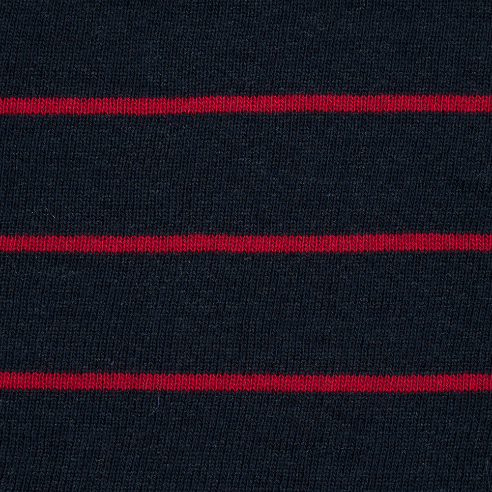 Midnight Navy and Dark Red Pencil Striped French Terry Detail