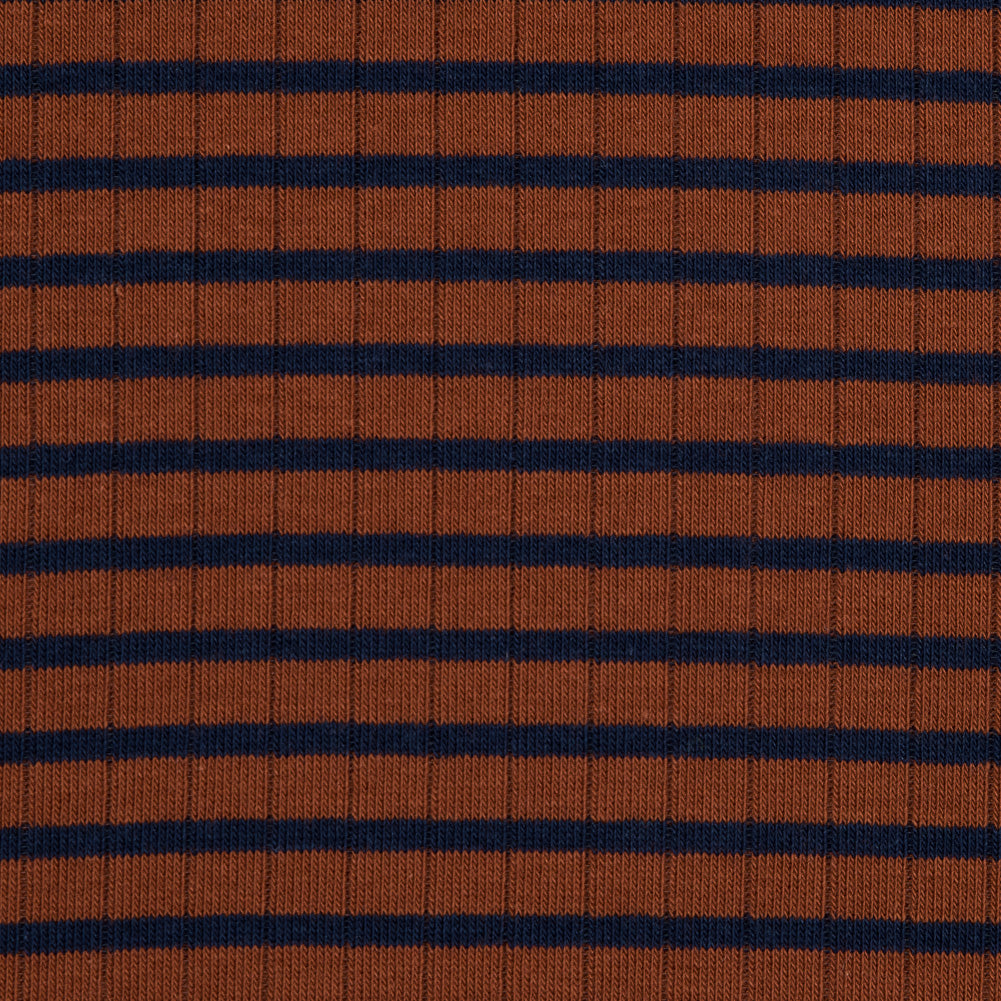 Rust and Navy Striped 9 x 1 Rib Knit Detail