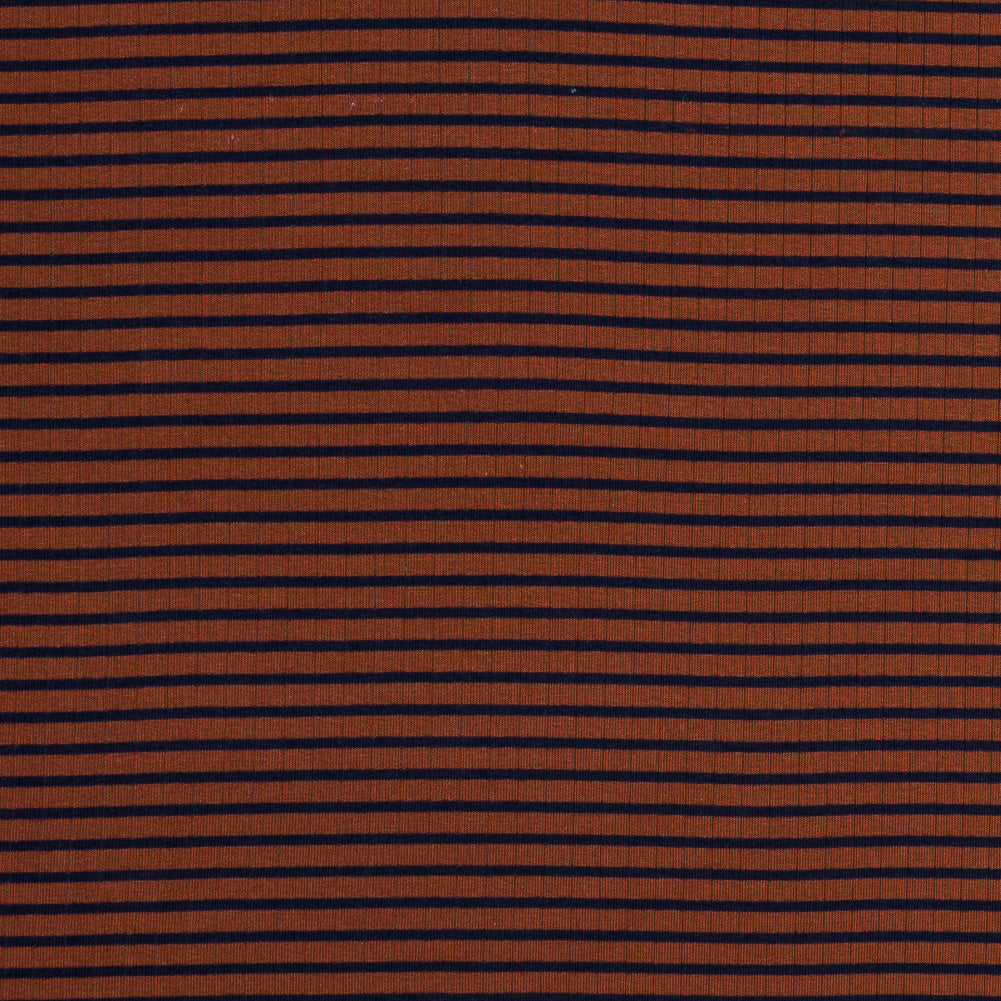 Rust and Navy Striped 9 x 1 Rib Knit
