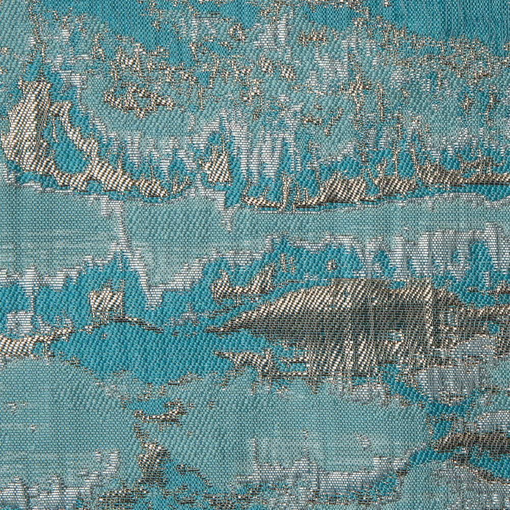 Metallic Gold and Blue Abstract Jacquard Full