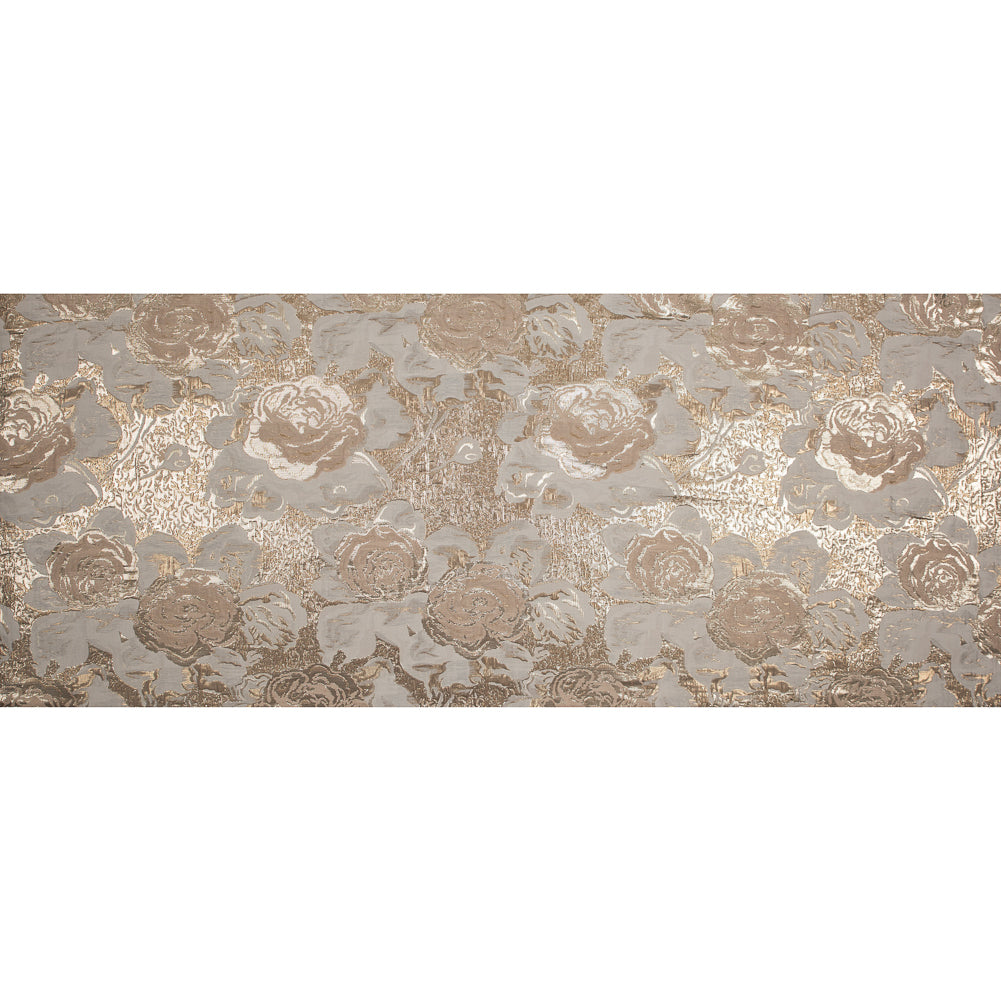Metallic Gold, Beige and Ivory Rose Jacquard Folded
