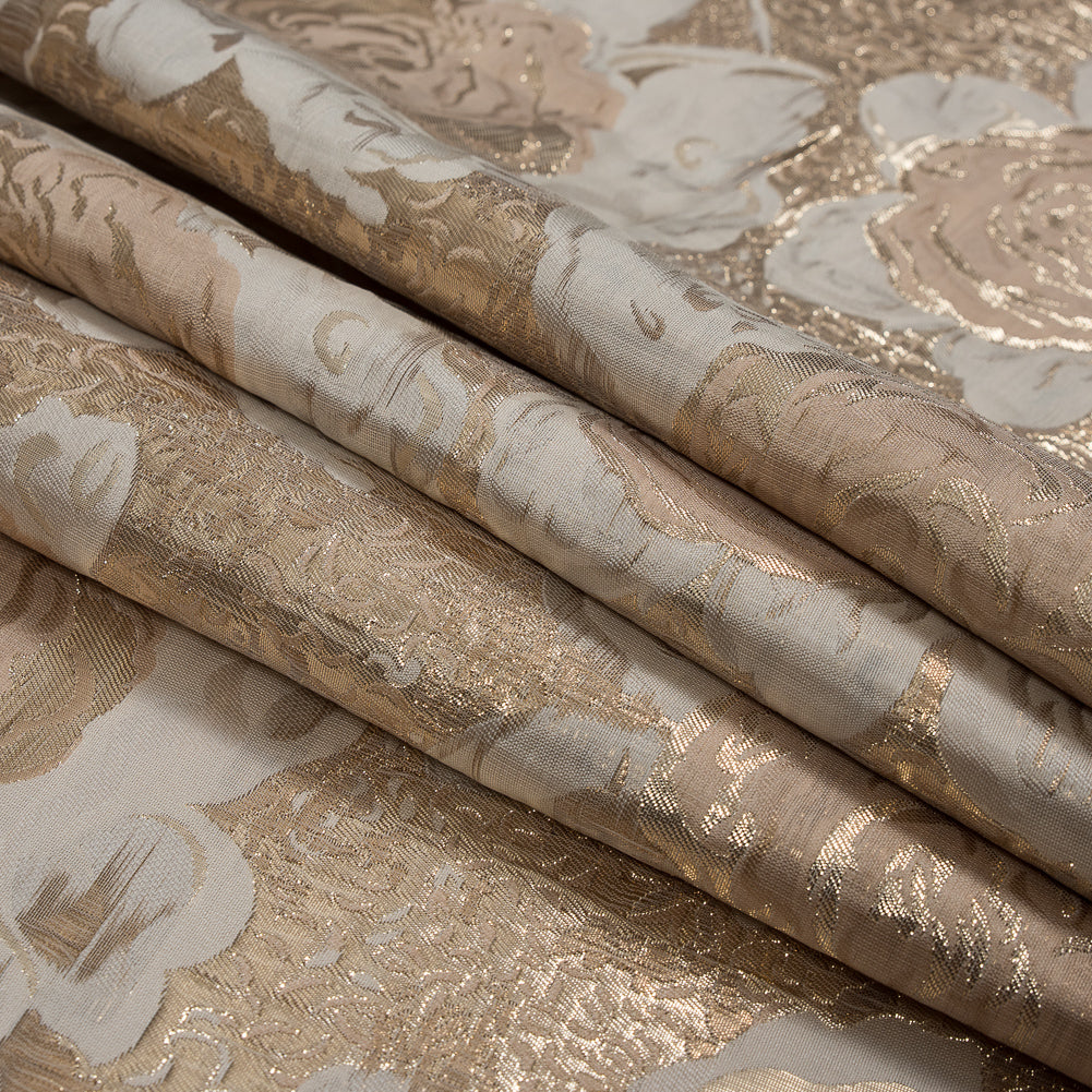 Metallic Gold, Beige and Ivory Rose Jacquard Detail
