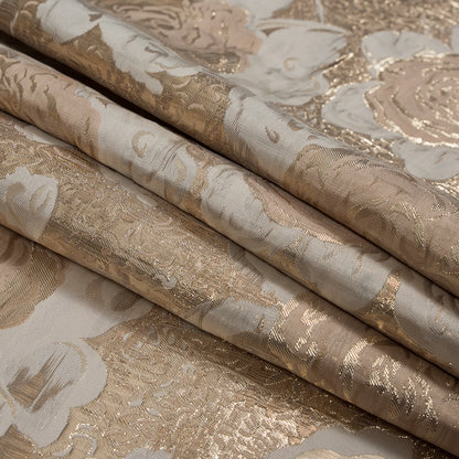 Metallic Gold, Beige and Ivory Rose Jacquard Detail