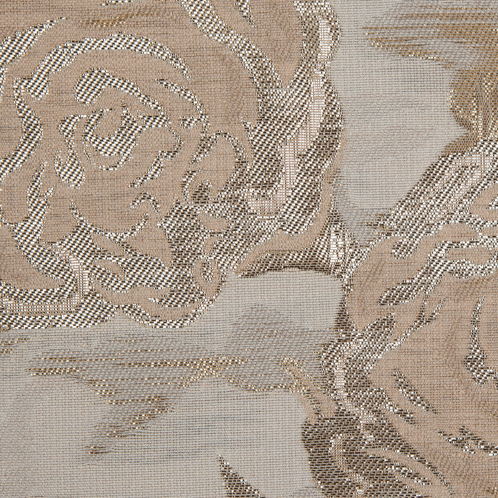Metallic Gold, Beige and Ivory Rose Jacquard Full