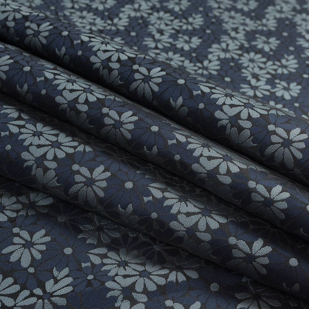 Navy Blue and Lake Black Floral Jacquard Folded