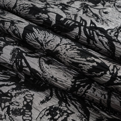 Black, Peach and Metallic Silver Floral Brocade Folded