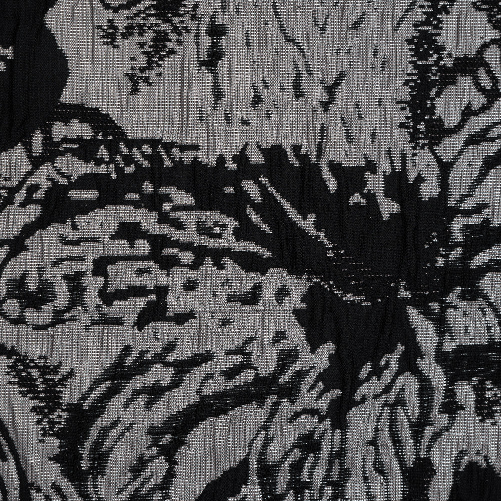Black, Peach and Metallic Silver Floral Brocade Detail