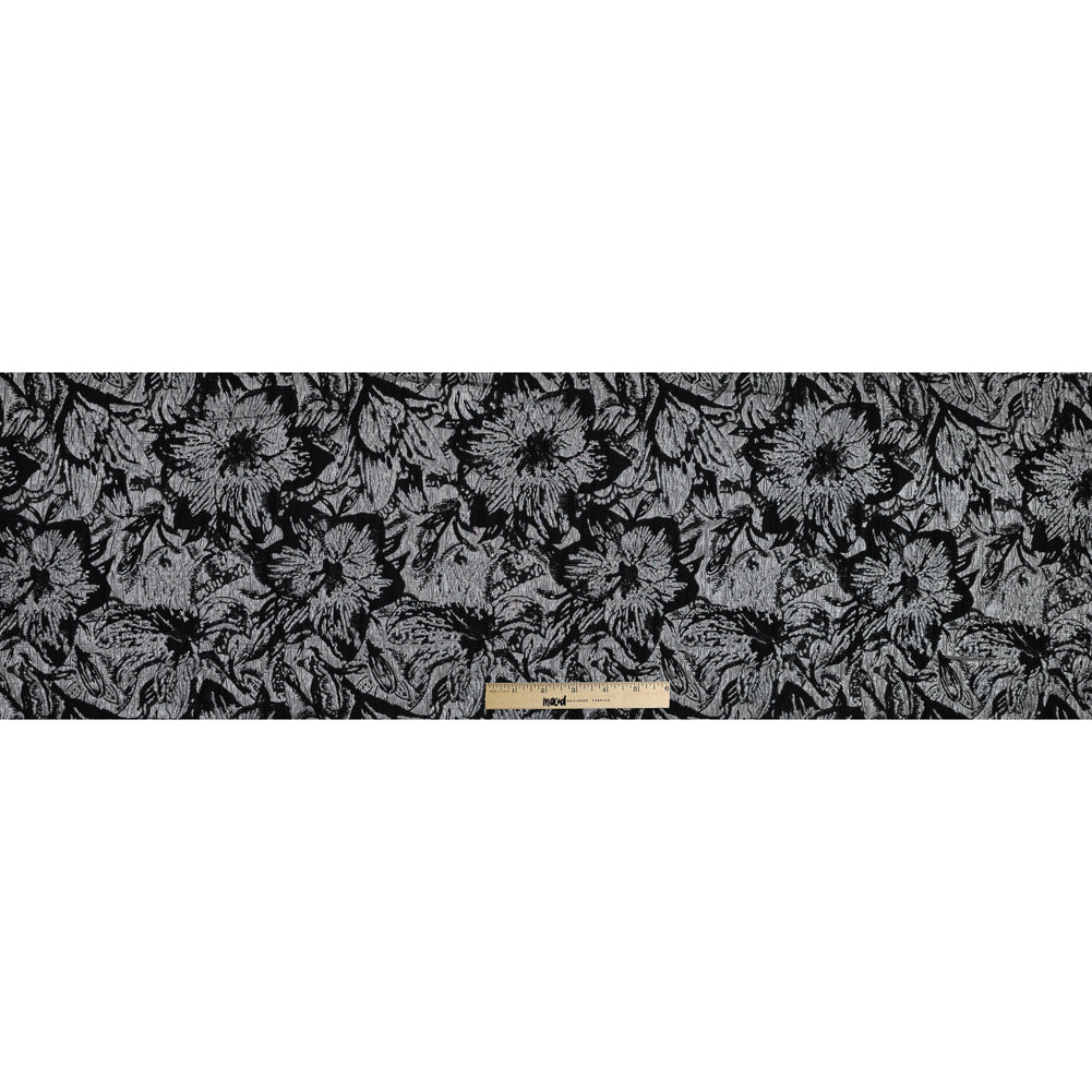Black, Peach and Metallic Silver Floral Brocade Full
