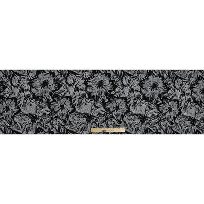 Black, Peach and Metallic Silver Floral Brocade Full