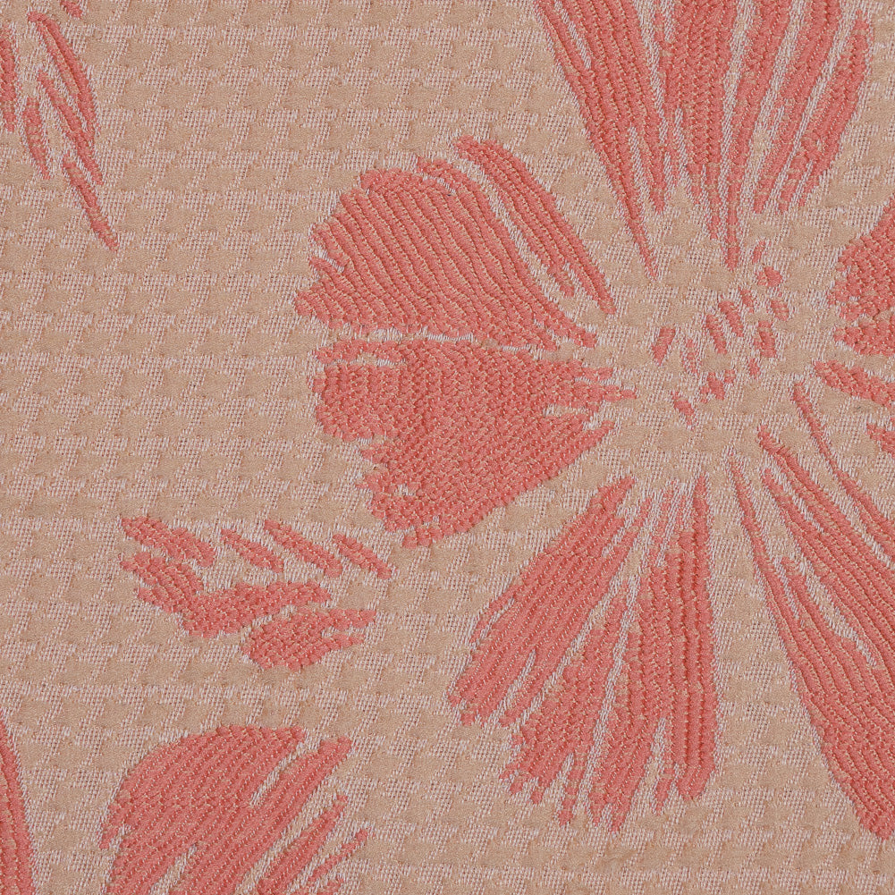 Beige and Light Orange Stretch Floral Houndstooth Brocade Detail