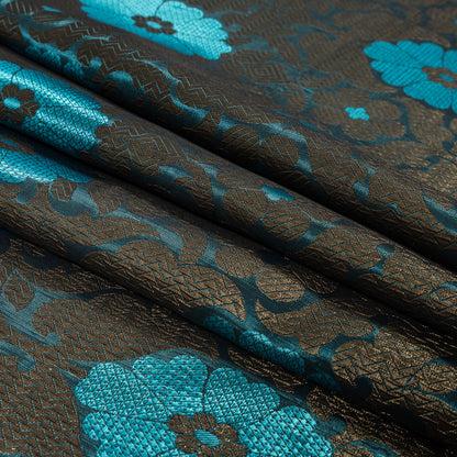 Aqua and Metallic Gold Geometric Floral Jacquard Folded
