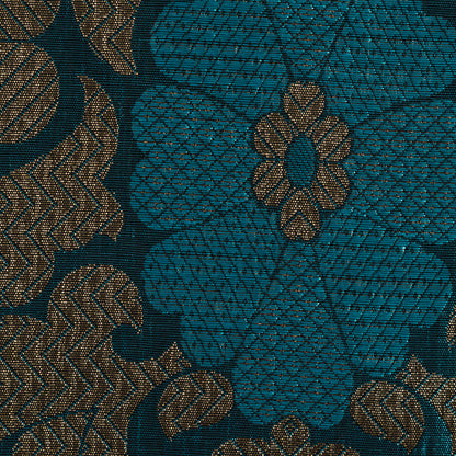 Aqua and Metallic Gold Geometric Floral Jacquard Detail