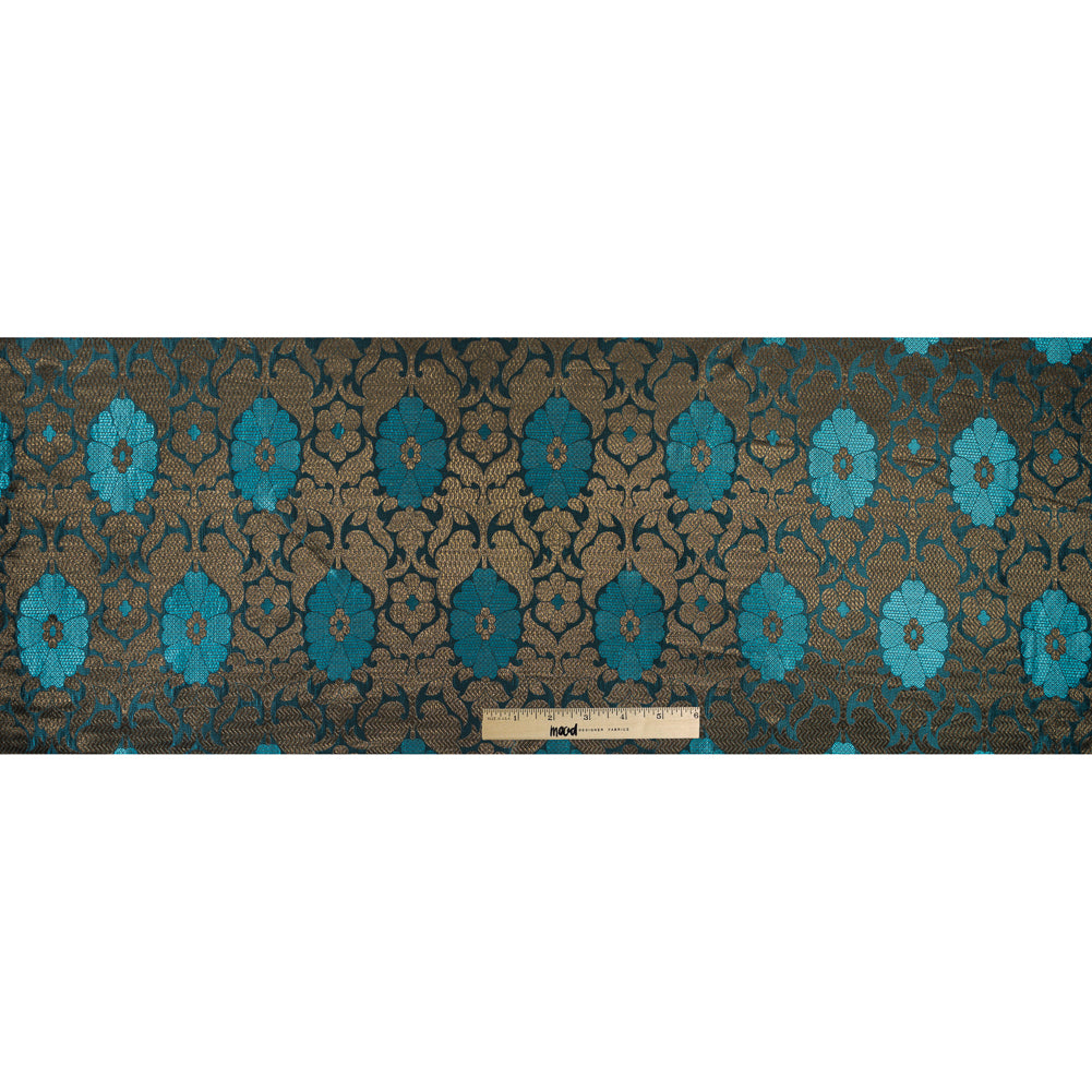 Aqua and Metallic Gold Geometric Floral Jacquard Full