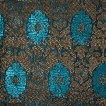 Aqua and Metallic Gold Geometric Floral Jacquard