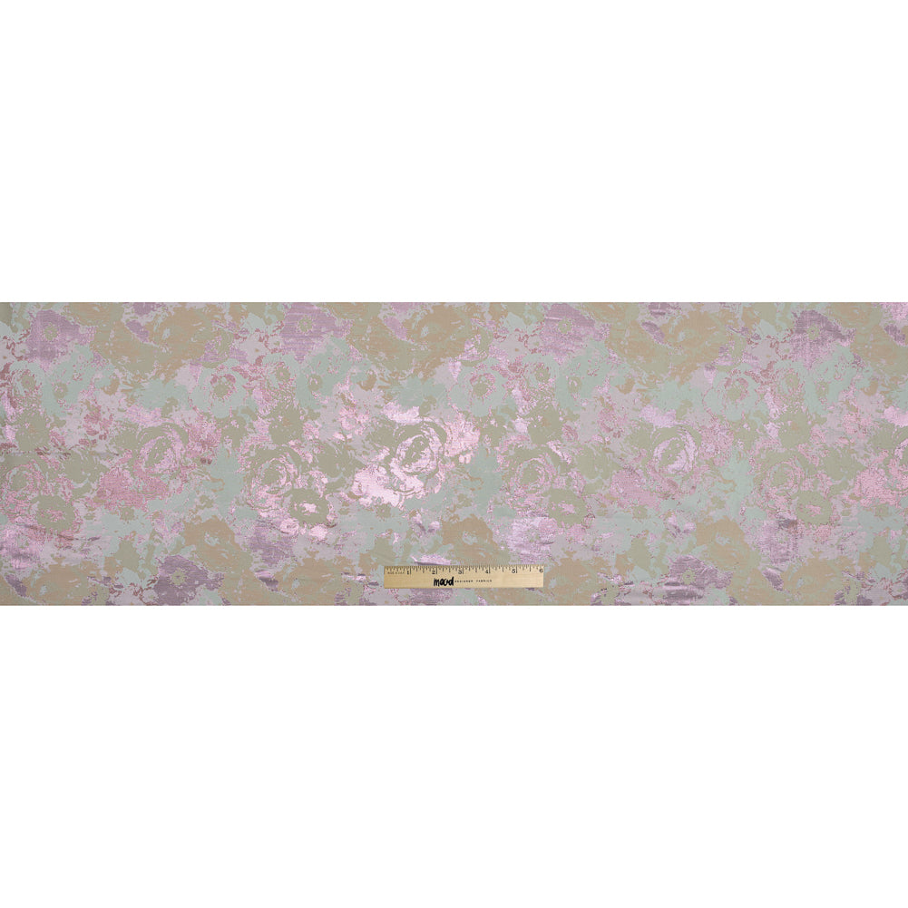 Beige, Pista Green and Metallic Pink Abstract Jacquard Folded