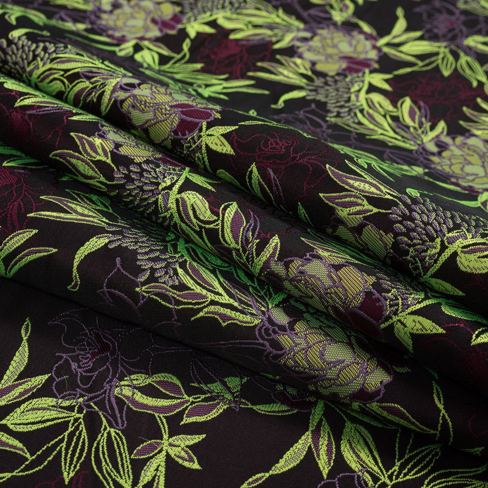 Neon Green, Maroon and Lavender Floral Jacquard Detail