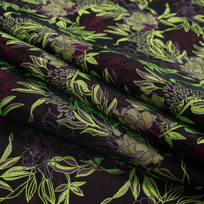 Neon Green, Maroon and Lavender Floral Jacquard Detail