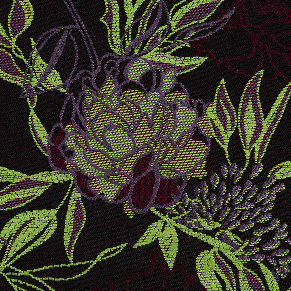 Neon Green, Maroon and Lavender Floral Jacquard Full