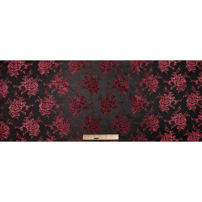 Luminous Red and Black Floral Satin Jacquard Folded