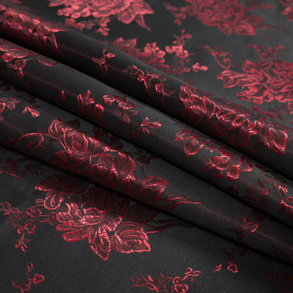 Luminous Red and Black Floral Satin Jacquard Detail
