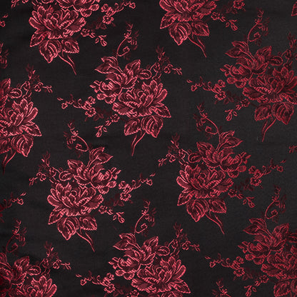 Luminous Red and Black Floral Satin Jacquard