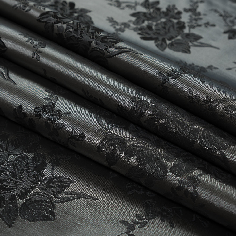 Luminous Black and Off-White Floral Satin Jacquard Detail