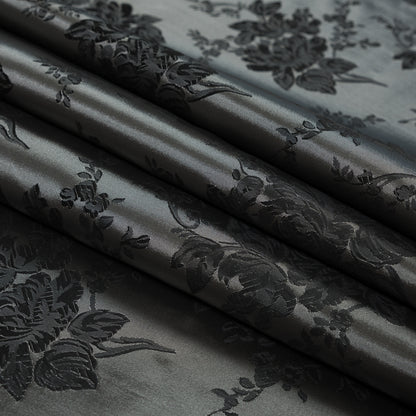 Luminous Black and Off-White Floral Satin Jacquard Detail