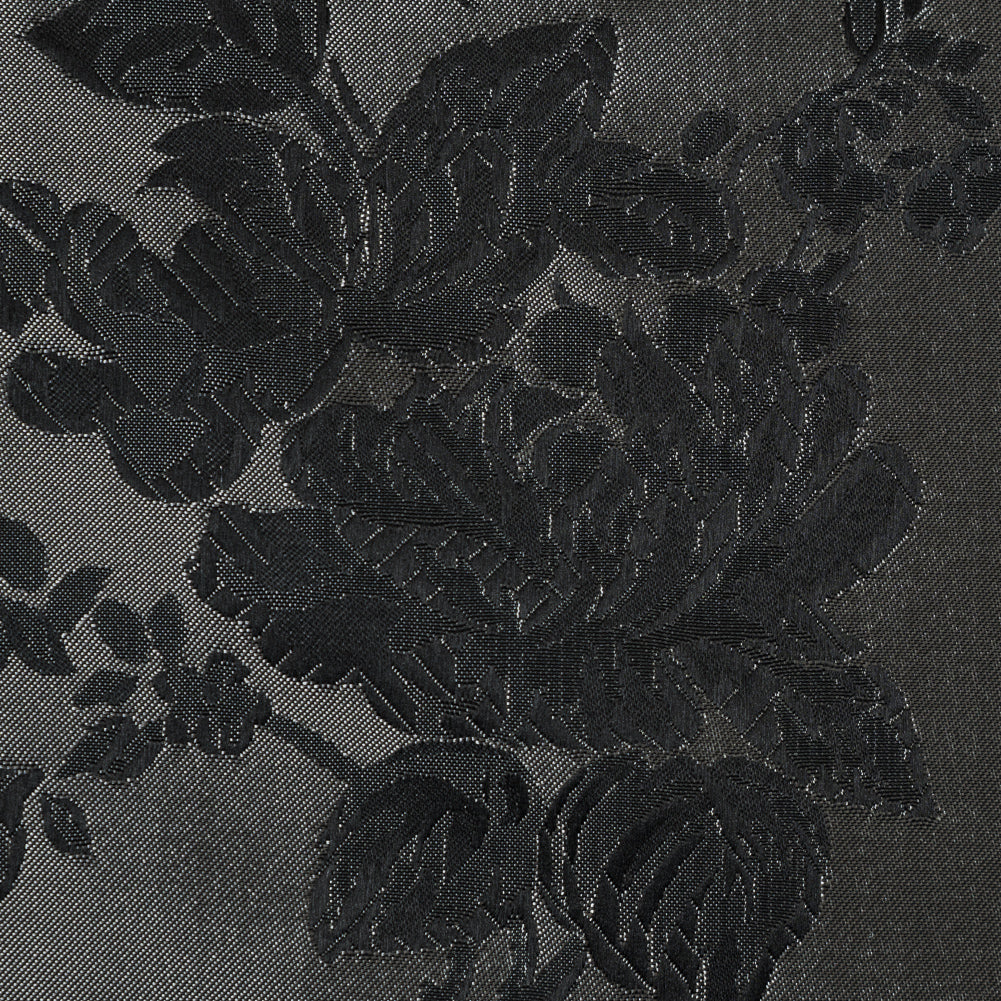 Luminous Black and Off-White Floral Satin Jacquard Full