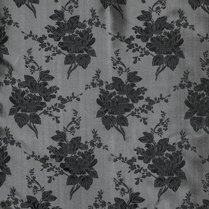 Luminous Black and Off-White Floral Satin Jacquard