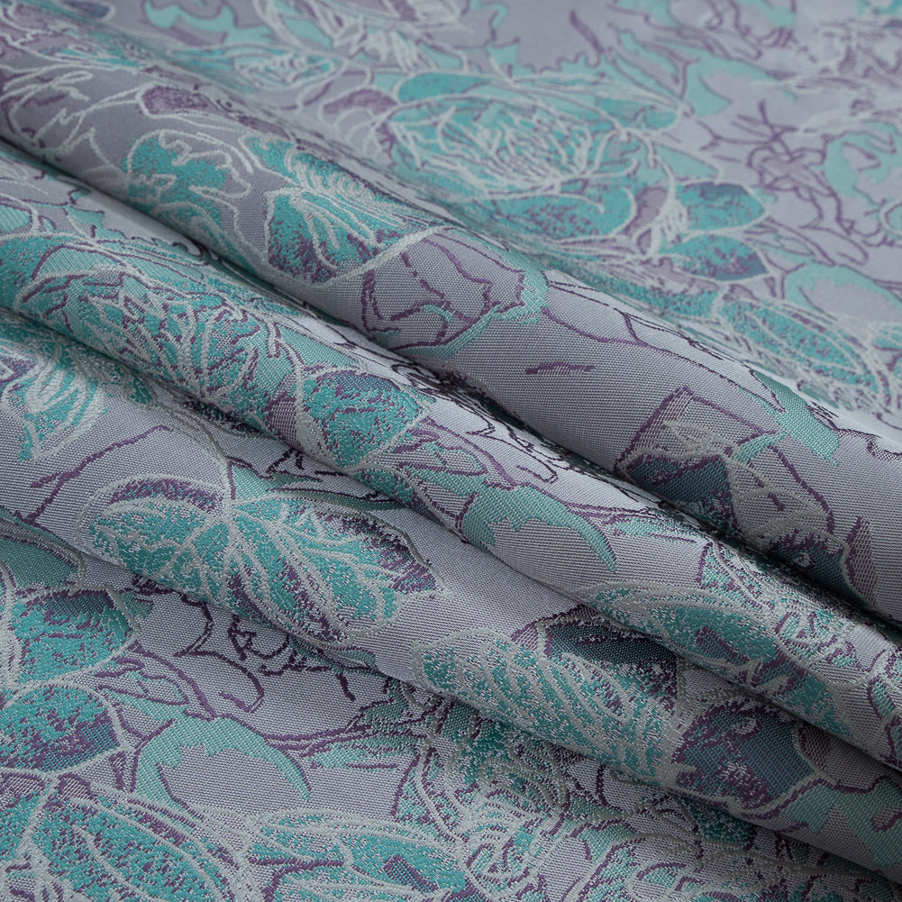 Sea Green, Lilac and Ivory Artistic Floral Jacquard Folded