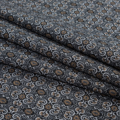 Tan and Gray Printed Cotton Twill with Solid Navy Reverse Face Folded