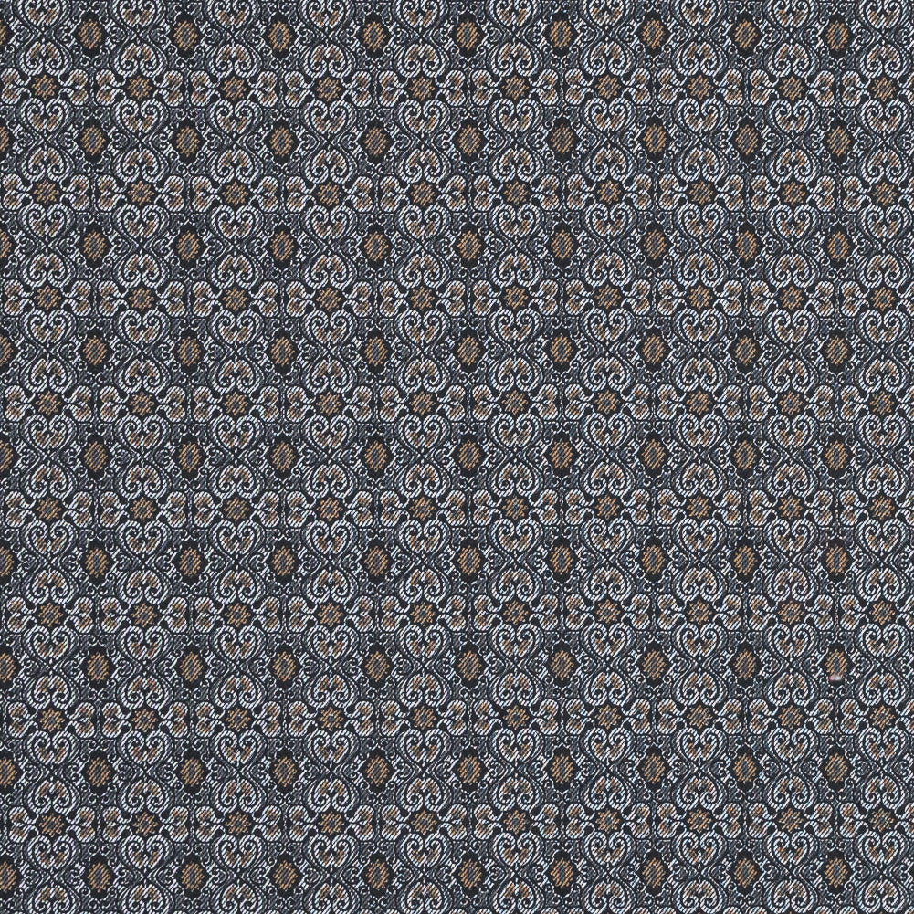 Tan and Gray Printed Cotton Twill with Solid Navy Reverse Face